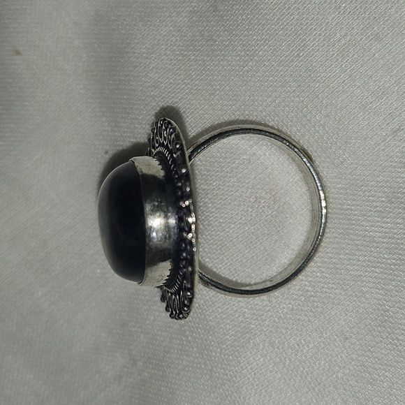Sterling Silver Midnight Blue Black Oval Ring Sz 8 - Picture 8 of 12
